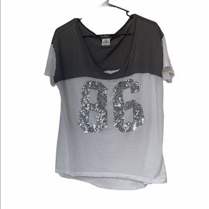 Sparkly white and grey PINK shirt; small